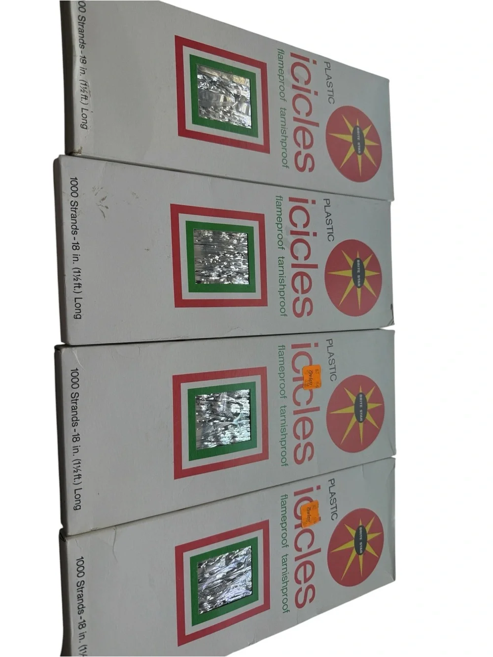 Brite Star Plastic Icicles 1000 strands 1 1/2 ft. Flame Proof Retro Lot of 4